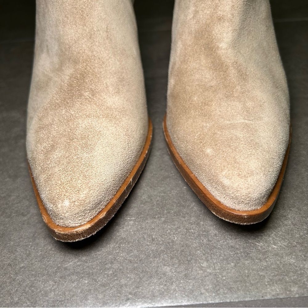 Vince Hamilton Neutral Suede Leather Block Heel Ankle Boots Womens Shoe Size 6.5 - Picture 6 of 11
